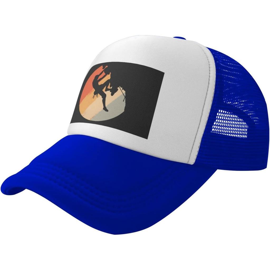 Rock Climbing Graphic Trucker Hat Retro Mountain Climber Snapback Mesh Cap for Outdoors