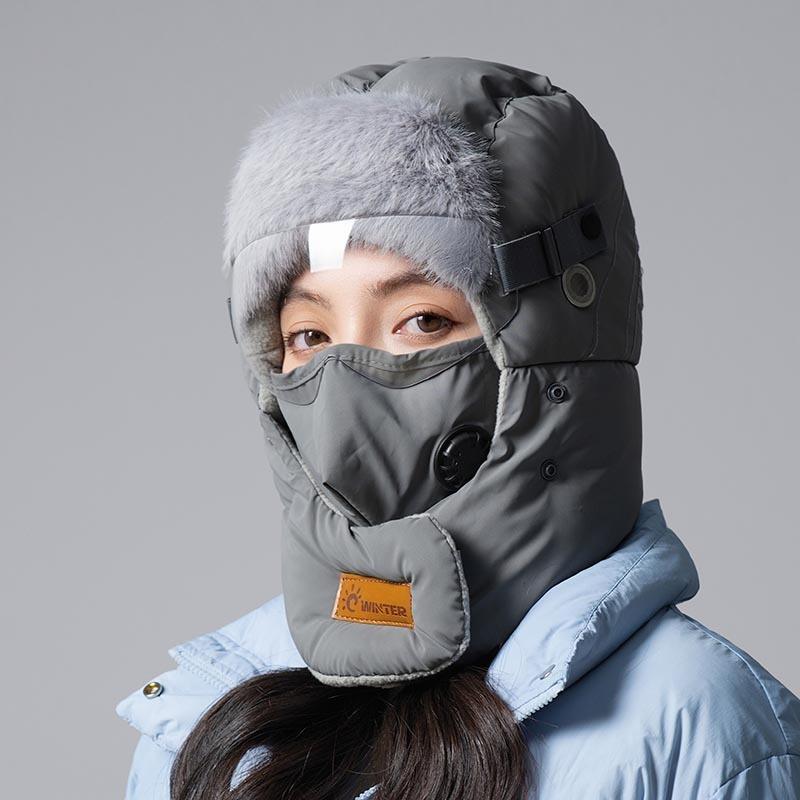 

Зимняя велосипедная шапка, Теплый и ветрозащитный чехол, Снежная маска для лица и ушей Hat + lens серый