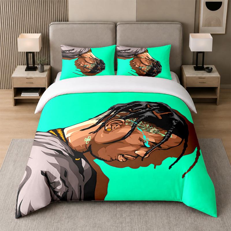 3Pcs Bed Set,Travis Scott 1 Duvet Cover and 2 Pillowcases, Printed Bedding Decor For Guest Room
