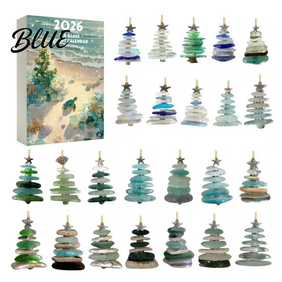 Scatola per Decorazioni a Tema Oceano con Calendario 24 Avvento di Natale Vetro Marino Giorno Conto alla Rovescia Festività Artistica