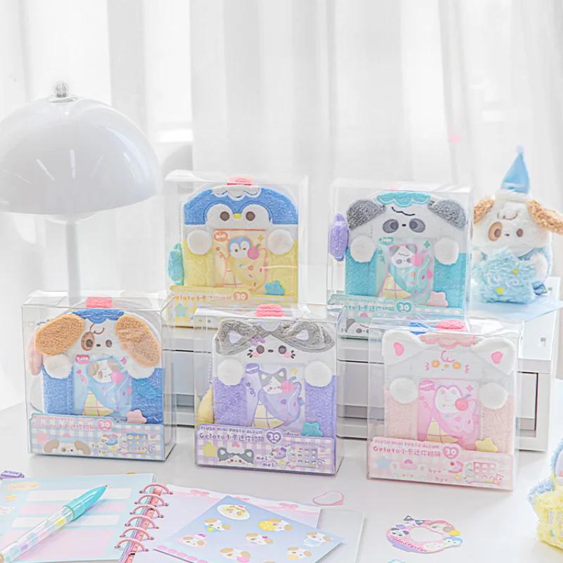 Kawaii Welpen Katze Plüsch Mini Album 3 Zoll Kpop Fotokarten Binder Buch Flauschig Weich Idol Karten Sammelalbum für Mädchen Geschenke Neu