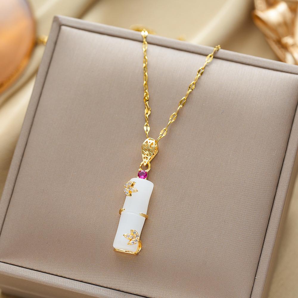 Golden Chalcedony Titanium Steel Bamboo Pendant Necklace For Women Minimalist Luxury Elegant Necklace