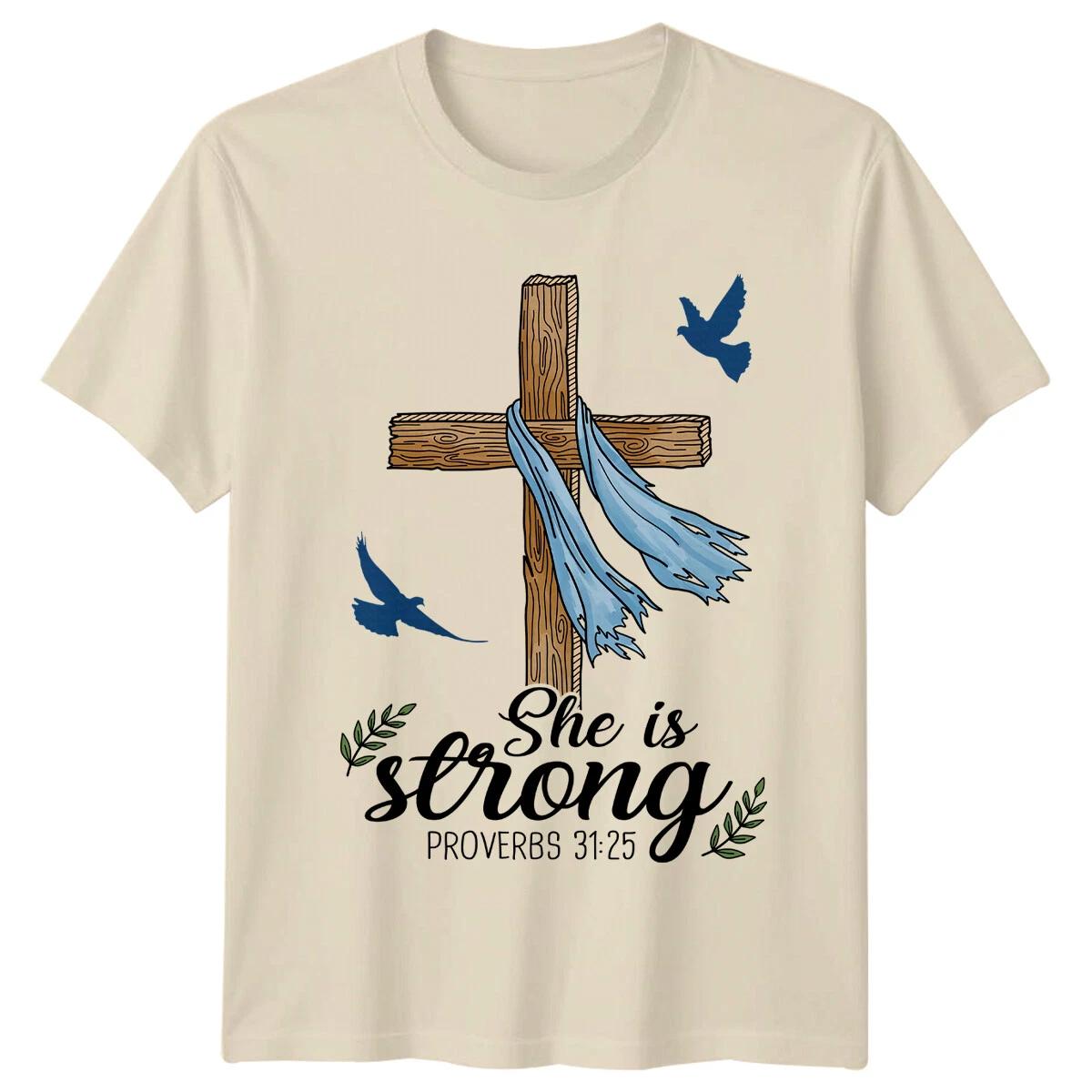 She Is Strong Proverbs 31:25 Christian Faith Graphic T-Shirt XXXL