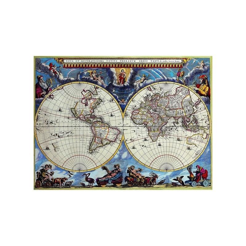 Vintage World Map Canvas Wall Art Retro Double Hemisphere Poster Print for Living Room Office Study Home Decoration Frameless