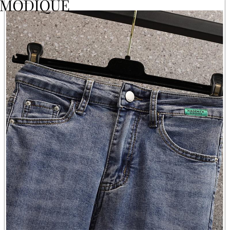 MODIQUE Toamnă Mărimi Mari Pantaloni Noi Dama Elastici Drepți Lungime Glezna Bază Dama Casual Lungime Completă Blugi Denim Femei Pantaloni Lungi din Bumbac