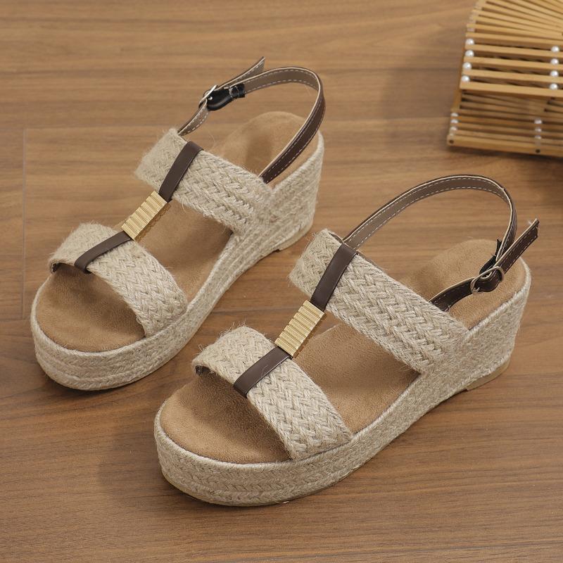 Large Hemp Rope Woven Wedge Sandals for Women