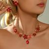 Exquisite commuting style flower droplet necklace earring set for workplace dating, women's gentle temperament accessories