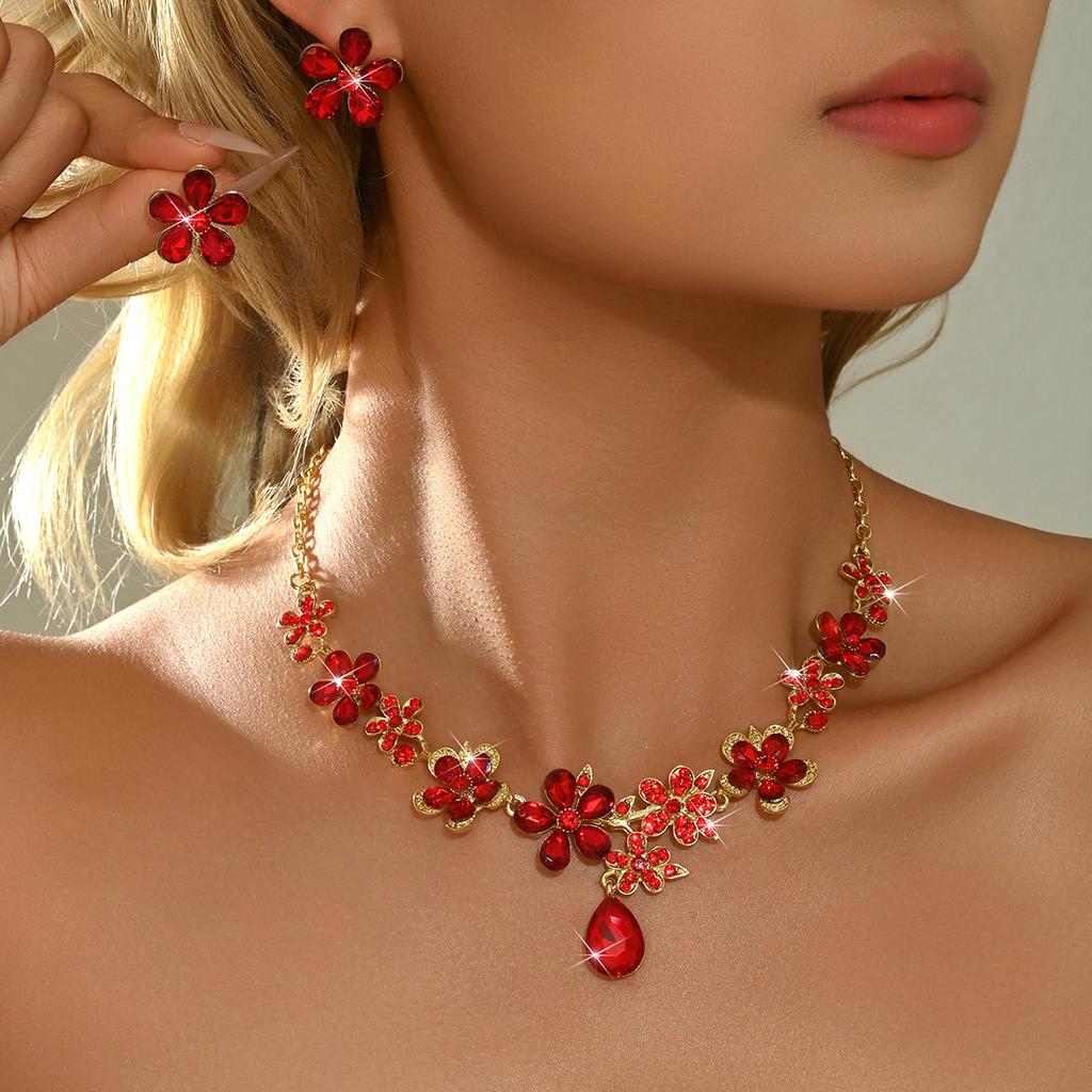 Exquisite commuting style flower droplet necklace earring set for workplace dating, women's gentle temperament accessories
