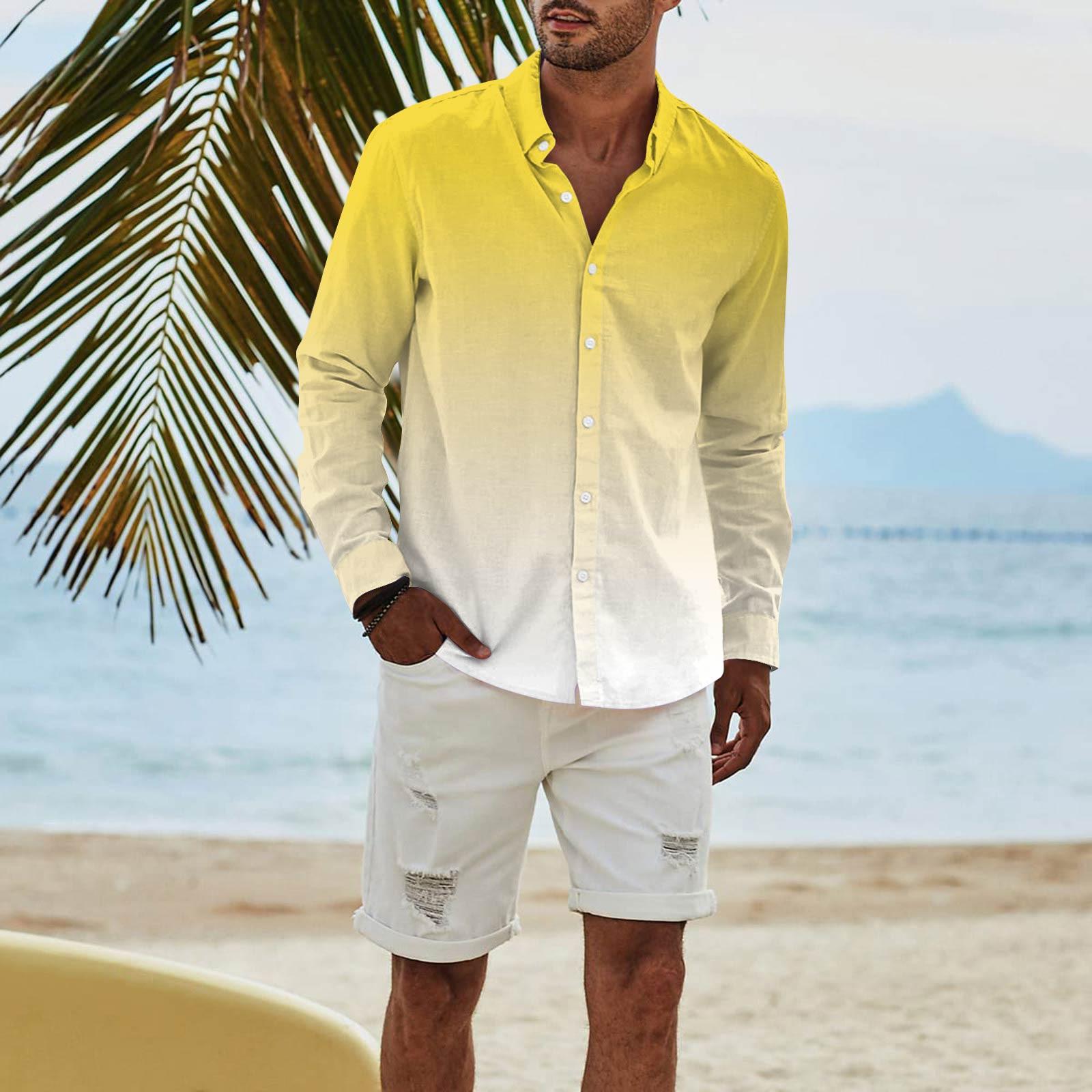 

Мужская модная повседневная футболка с длинным рукавом и принтом на пуговицах, рубашка обычного кроя XL жёлтый