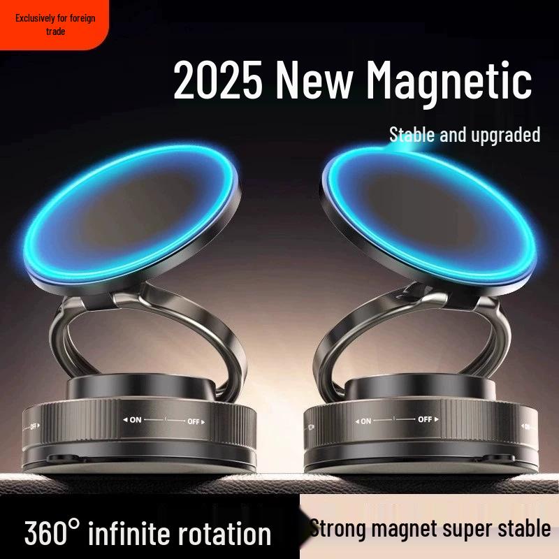 Black Magnetic Suction Cup Phone Holder: 3-Axis Rotating, Folding for Car and Desktop Use