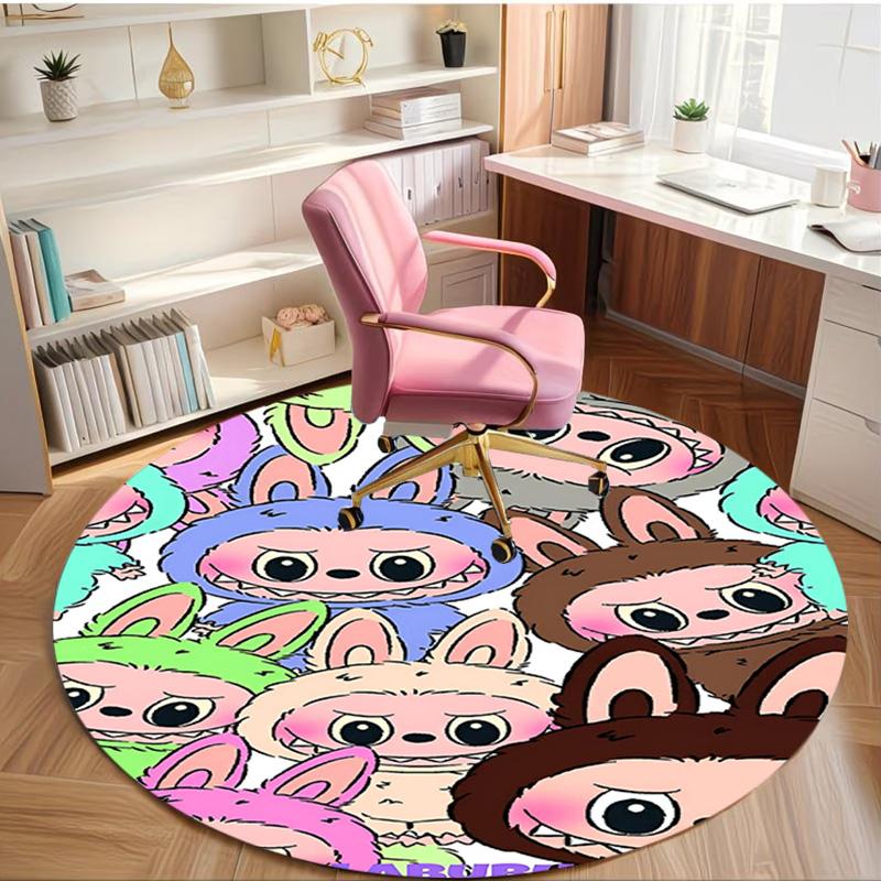 Labubu Print Round Rug, Washable Floor Carpet, For Entryway Dorm Laundry Room Office Study, Home Decor Birthday Christmas Gift