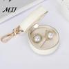 Zippered Jewelry Storage Bag Portable Box Keychain, PU Leather Travel Organizer Case, Soft Compact Accessory Velvet Lining Secure Zipper Closure