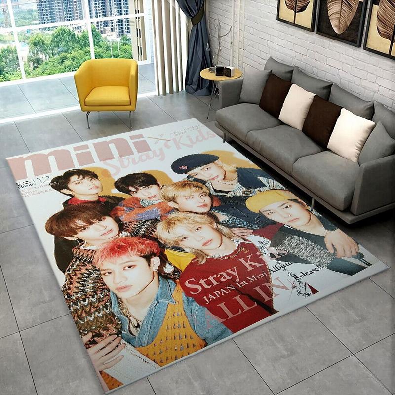 Moderne Kpop Stray Kids Rutschfeste Teppichbodenmatte für Wohnzimmer, Schlafzimmer, Spielzimmer, Weicher Teppich Bodenmatte Heimdeko Teppich Kinderzimmer Geschenk