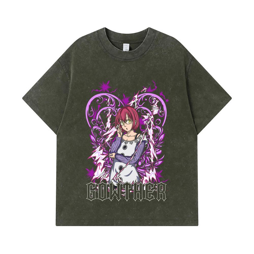 275 GSM Washed T-shirts 100 Cotton Seven Deadly Sins V5 Gowther Print Unisex Heavy Cotton T Shirt S армия зеленый 2190₽