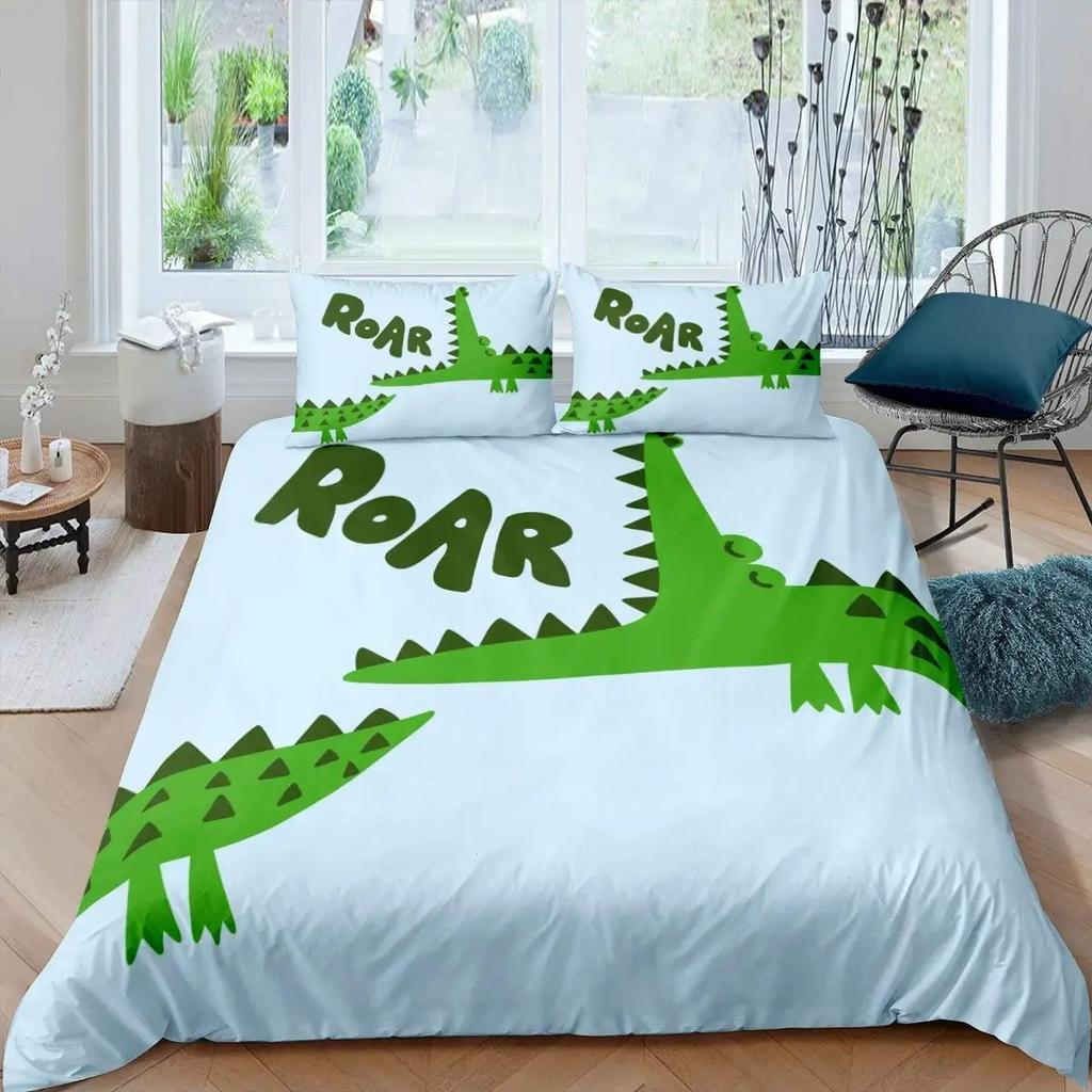 Crocodile Duvet Cover Set Wild Alligator Pattern Bedding Set Wildlife Style Comforter Cover Horror Animal Theme Twin Quilt Cover