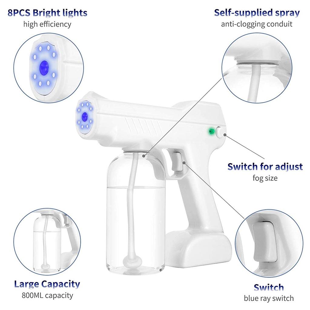 800ml Portable Wireless Sprayer Machine Blue Light Nano Steam Sprayer Disinfection Atomizing Sprayer USB Charging 1000W