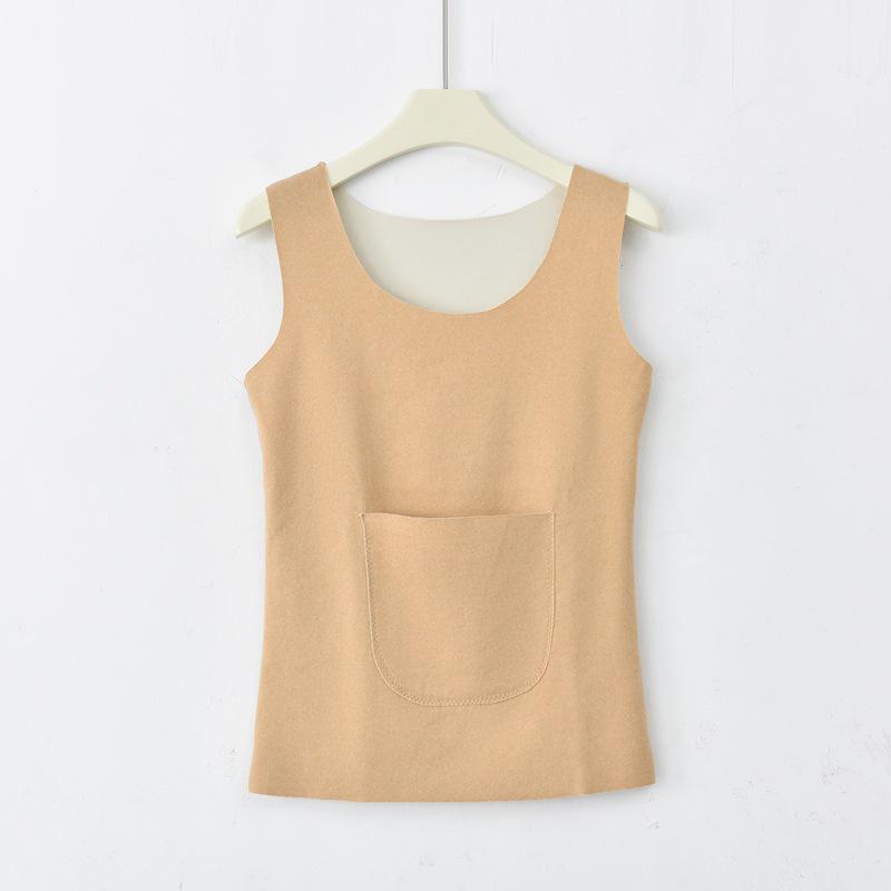 Damska kamizelka z aksamitu z podszewką z polaru i podwójnymi kieszeniami, przytulna warstwa na jesień/zimę