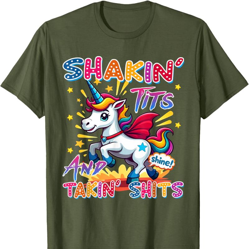 

Shakin Tits and Takin Shits Funny Unicorn Dirty Adult Humor Cotton TShirt Cartoon Funny T Shirts Offensive Printed Tshirt Top 4XL
