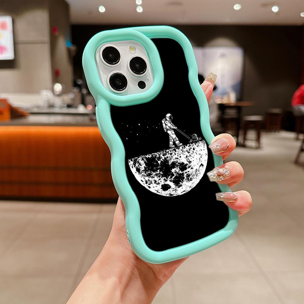 Ae97 Space Moon Astronaut Black art Protective Phone Cases for iPhone 14 13 Pro Max 11 12 15 Plus Infinix Hot 40i Smart8 Tecno Big Wave TPU Back Cover