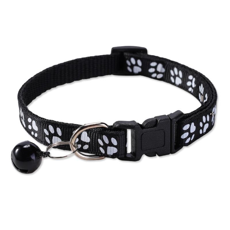 Pet Collar Dog Paw Print Bell Cat Collar Footprint Dog Collar Adjustable Collar