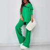 New Women's Fall/Winter Solid Casual Loose Fit Zip-Up Sport Shirt & Wide Leg Pants Set