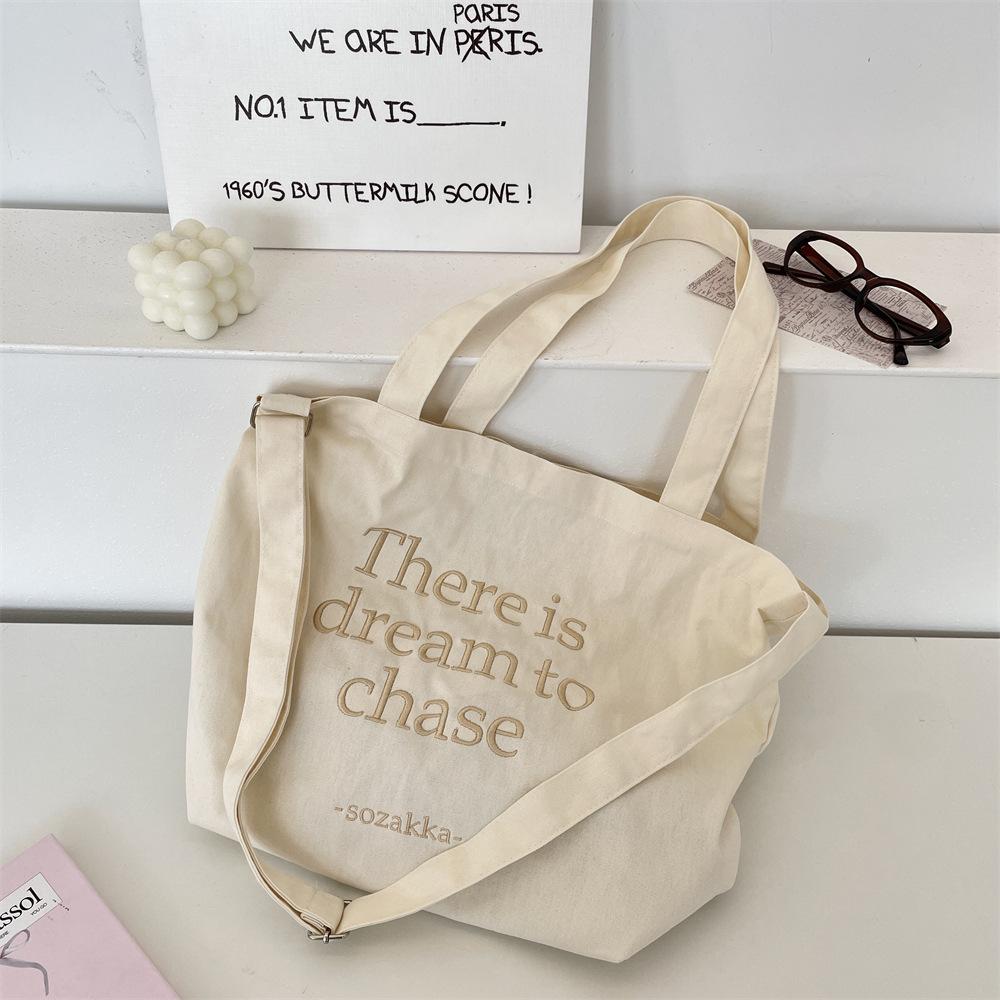 Student canvas bag women's new trendy letter tote bag casual large-capacity shopping bag bag
