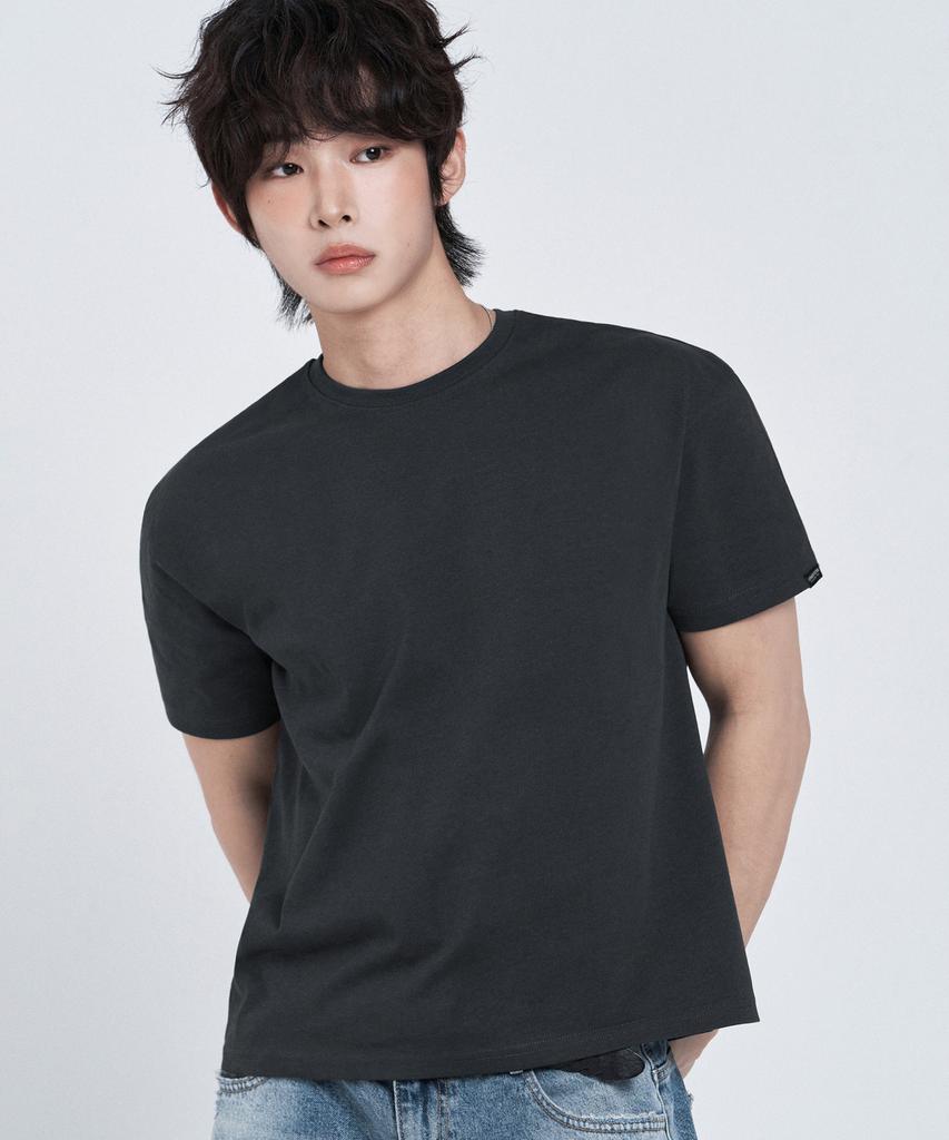 LEMAIN SECOND Cropped Plain Oversized Short Sleeve T-Shirt [Dark Gray]