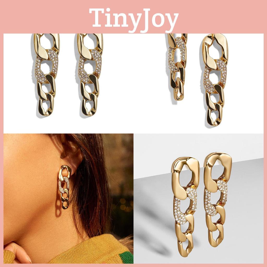 Alloy Geometric Fashionable Stud Earrings For Women With Sparkling Style Chain