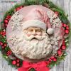 Pink Christmas Wooden Sign with Santa Claus Pattern - Warm Winter Navidad Round Sign for Door Wall Hanging Decor - Ideal Christmas Decoration