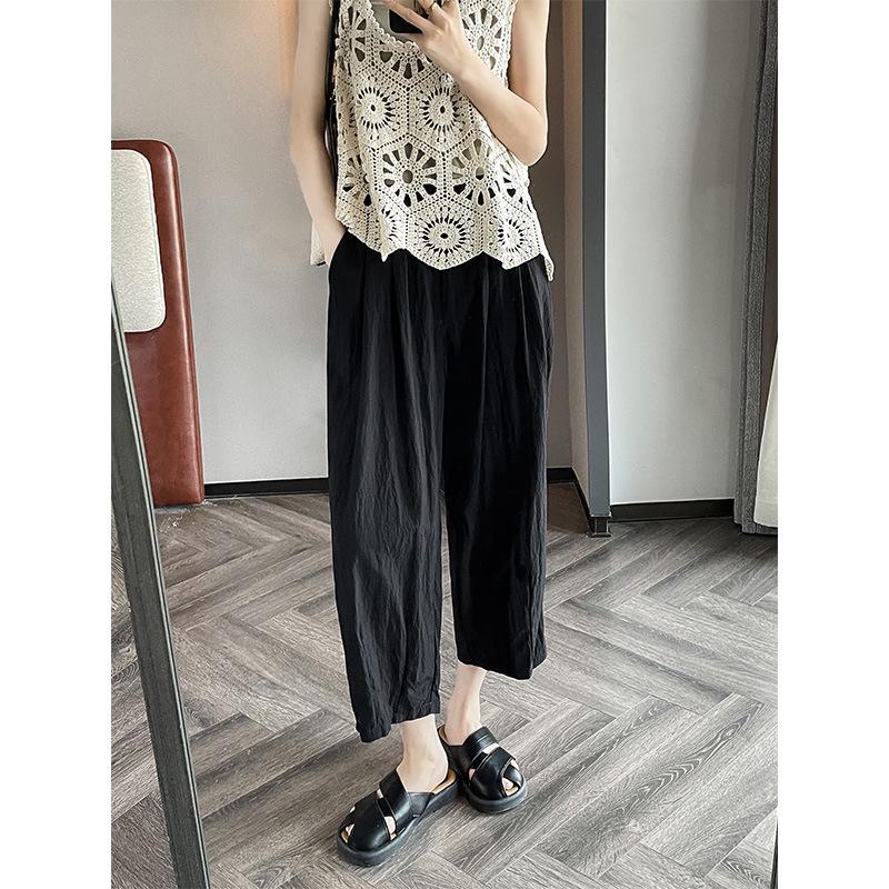 Women's High Waist Ice Silk Wide-Leg Carrot Pants - Petite, Slimming, Casual, Eight-Ninth Length for Spring/Summer