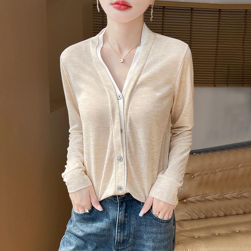 

Летняя женская футболка с V-образным вырезом и длинными рукавами, облегающего кроя, с многослойным эффектом Extra Extra Large