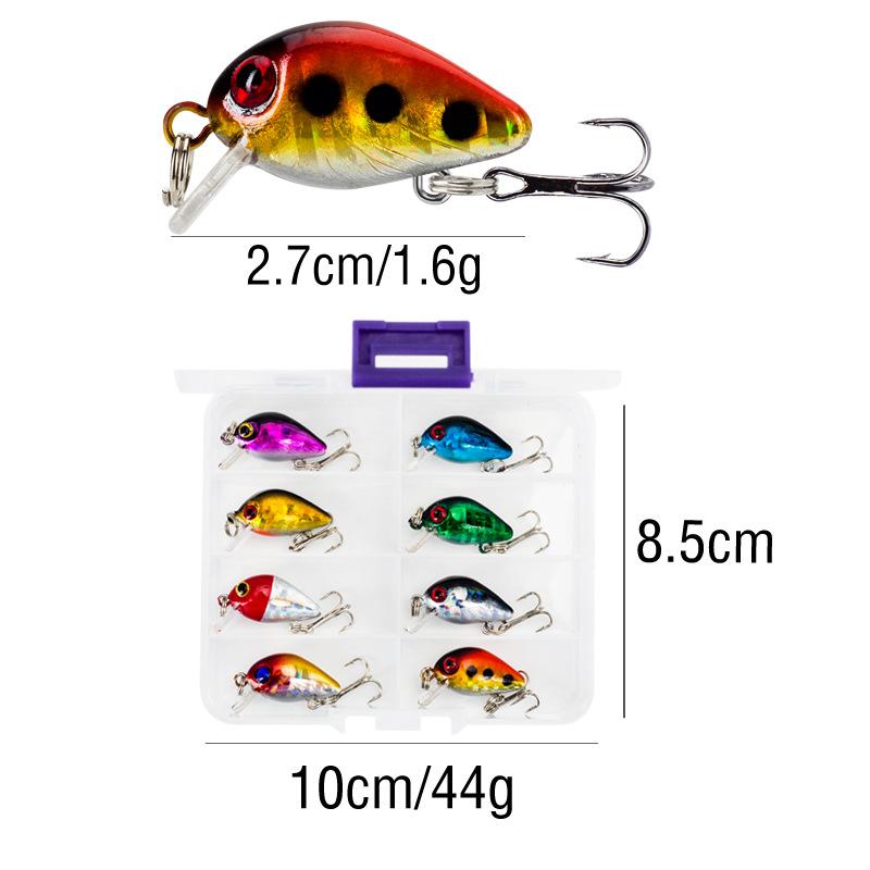 

8PCSBoxed Lure Bait Rock n Roll Little Fat Guy2.7cm/1.6gFloating micro-bait for white-striped fish with raised lips, simulated 2.7cm 1.6g