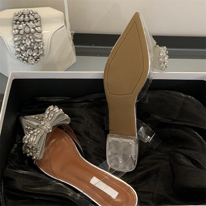 Fashion Eilyken Butterfly-Knot CRYSTAL Transparent Women Pumps Elegant Pointed Toe Slingbacks Sandals Clear Low Heels Shoes