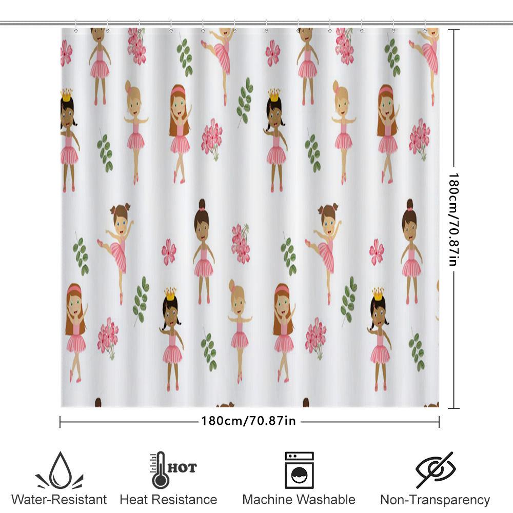 Kids Ballet Girl Print Shower Curtain Waterproof Fabric Bathroom Decor