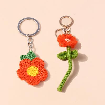 Joli porte-clés fleur tricotée faite à la mainAnneaux de clé crochetés pour femmes Filles Pendentifs de sac à main Breloques Bijoux DIY Cadeaux