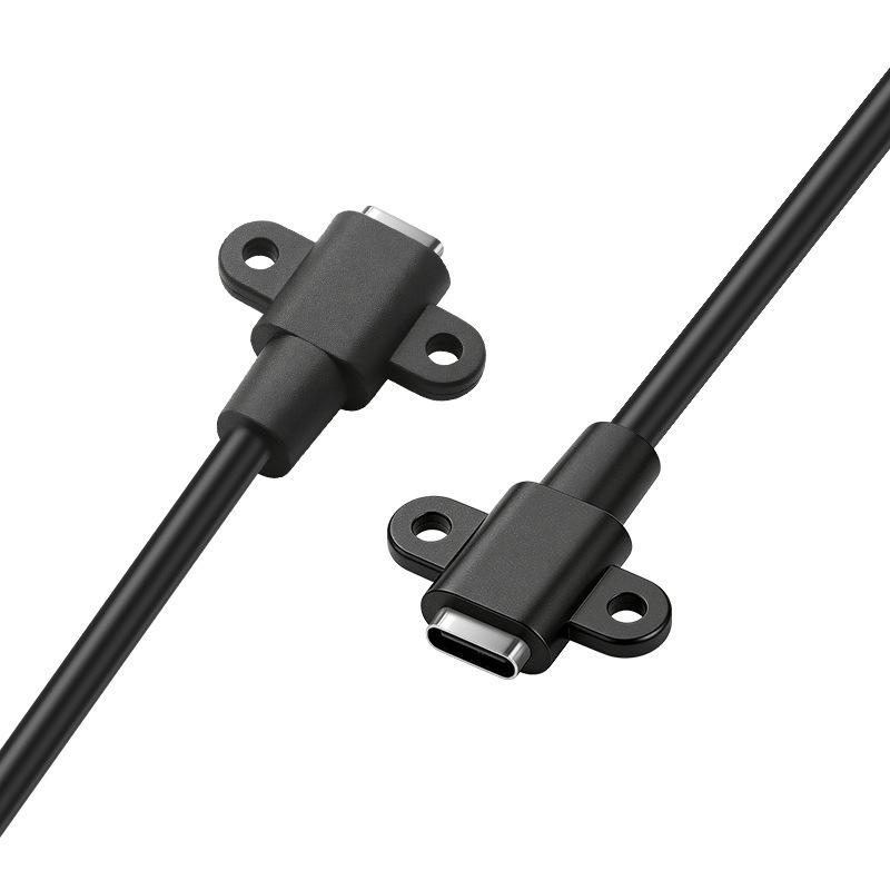 Type-C Four-Core Female Socket Data Cable with Horizontal Charging Port and Fixed Screw Holes