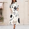 Women Plus Size Keyhole Neck 3 4 Sleeve Abstract Print Long Maxi Dress