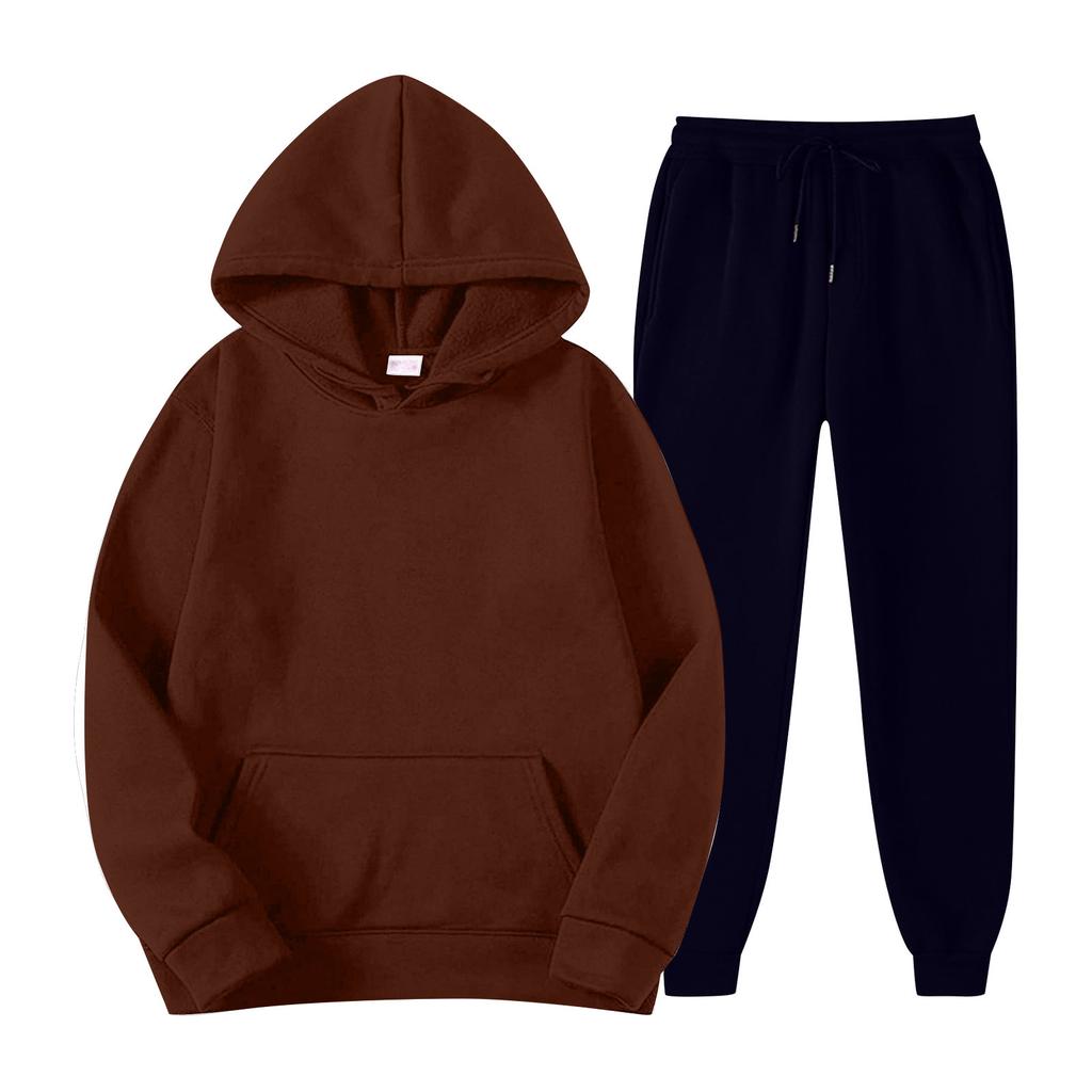 Mens Hooded Sports Tracksuit Unisex Two-Piece Running Outfits Long Sleeve Pullover Hoodies Sweatshirt+Sweatpants Set