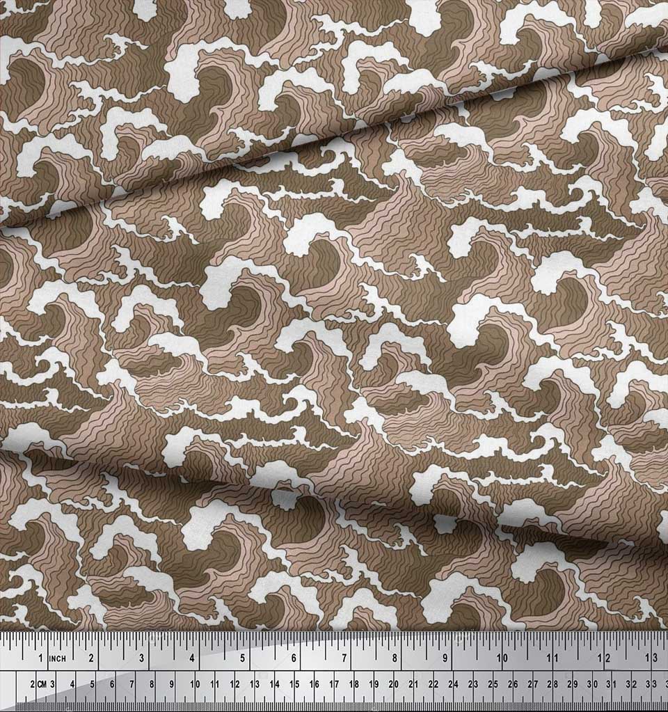 Soimoi Japan Crepe Satin Fabric Waves Shirting Decor Fabric Printed Metre 42 Inch