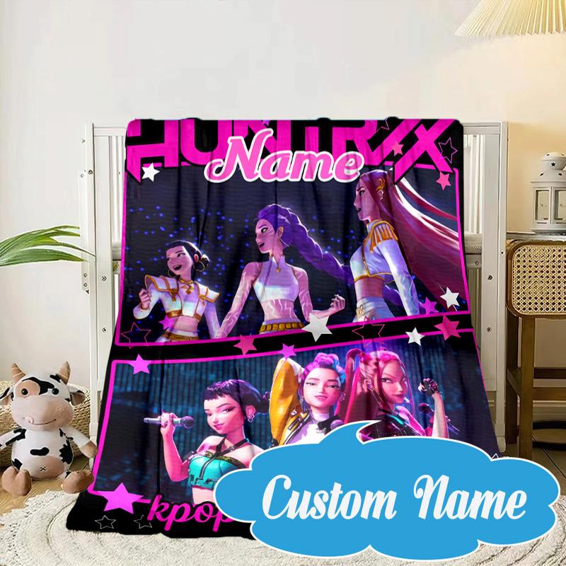 Custom Name KPop Cartoon Blanket bed sofa Blanket Flannel Blanket for Camping, Hiking, Picnic Essentials,gift for Fan family