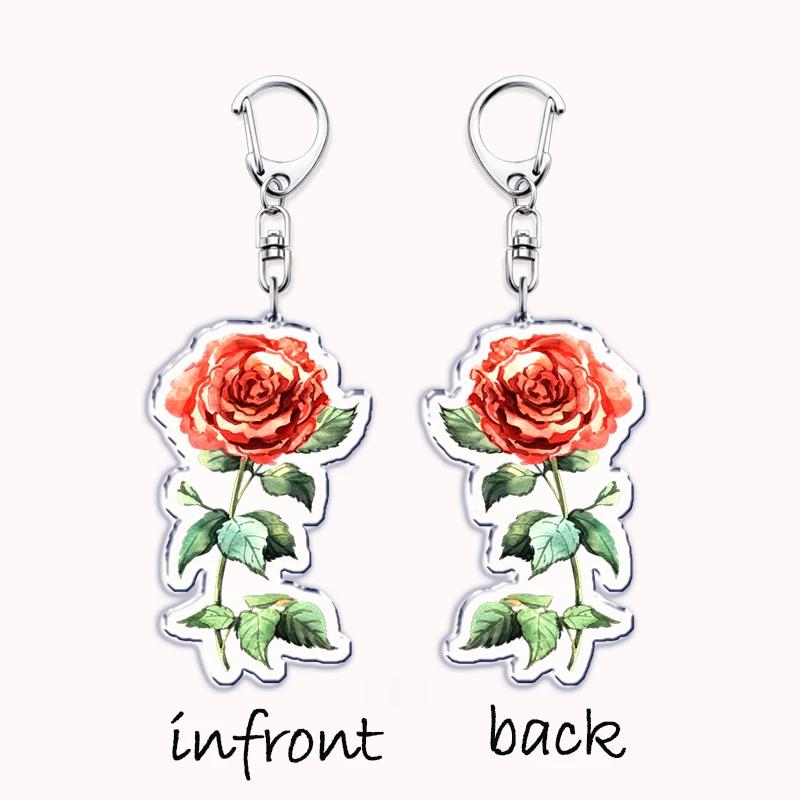Romantic Pink Rose Flower Keychains Sunflower Red Love Keyring for Accessories Bag Key Chain Ring Jewelry Lovers Friends Gift