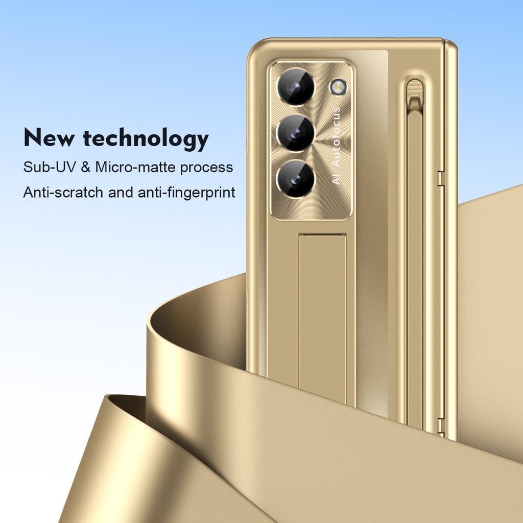 RENGZ støtsikkert hengselbeskyttelsesveske for Samsung Galaxy Z Fold 6 5 4 med pennestativ Fold5 Beskyttende filmdeksel i herdet glass