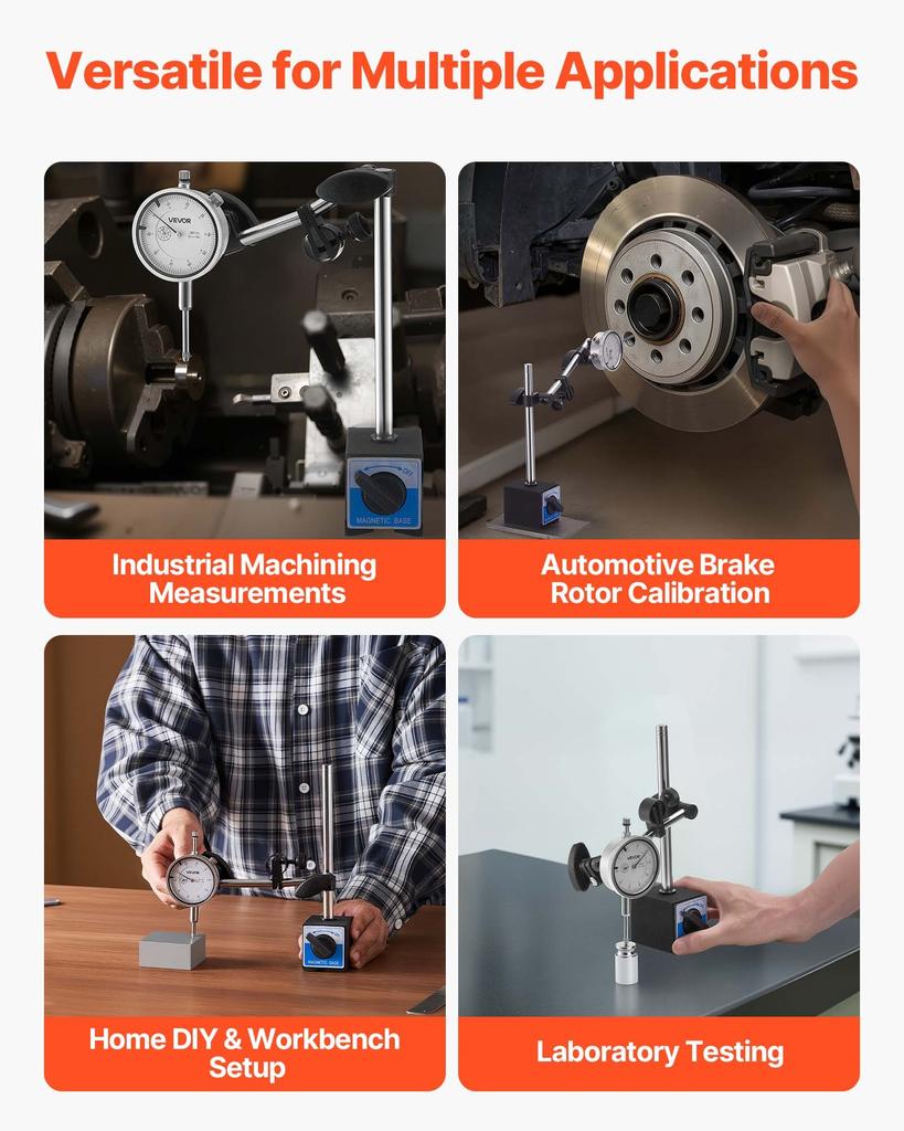 VEVOR Dial Test Indicator, 0.03 mm Accuracy, 0-25.4mm Measuring Range, Easy to Read Large Dial, Professional for Internal Diameter Measurement