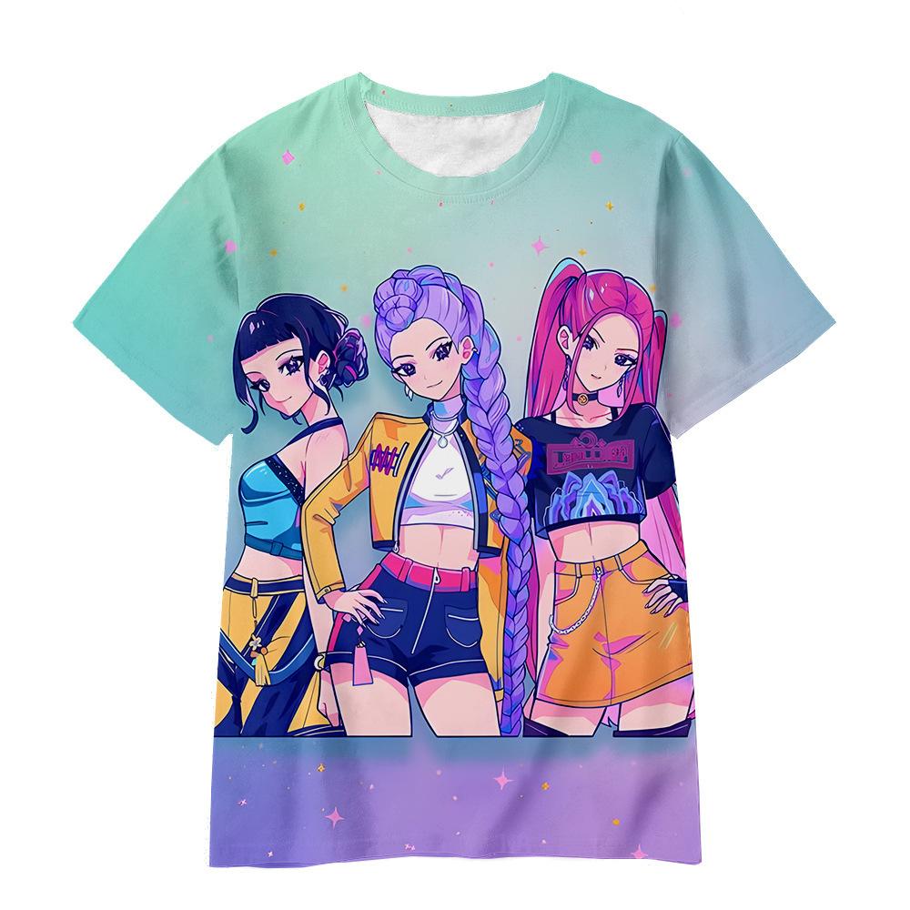 New K-POP Demon Slayer Girl Group Boy Group 3D Digital Print Casual Loose T-Shirt Children's Clothing Top