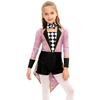Unisex Kids Circus Magician Costume Long Sleeve Sequins Checkerboard Tailcoat Bodysuit Bow Tie Cosplay Outfit
