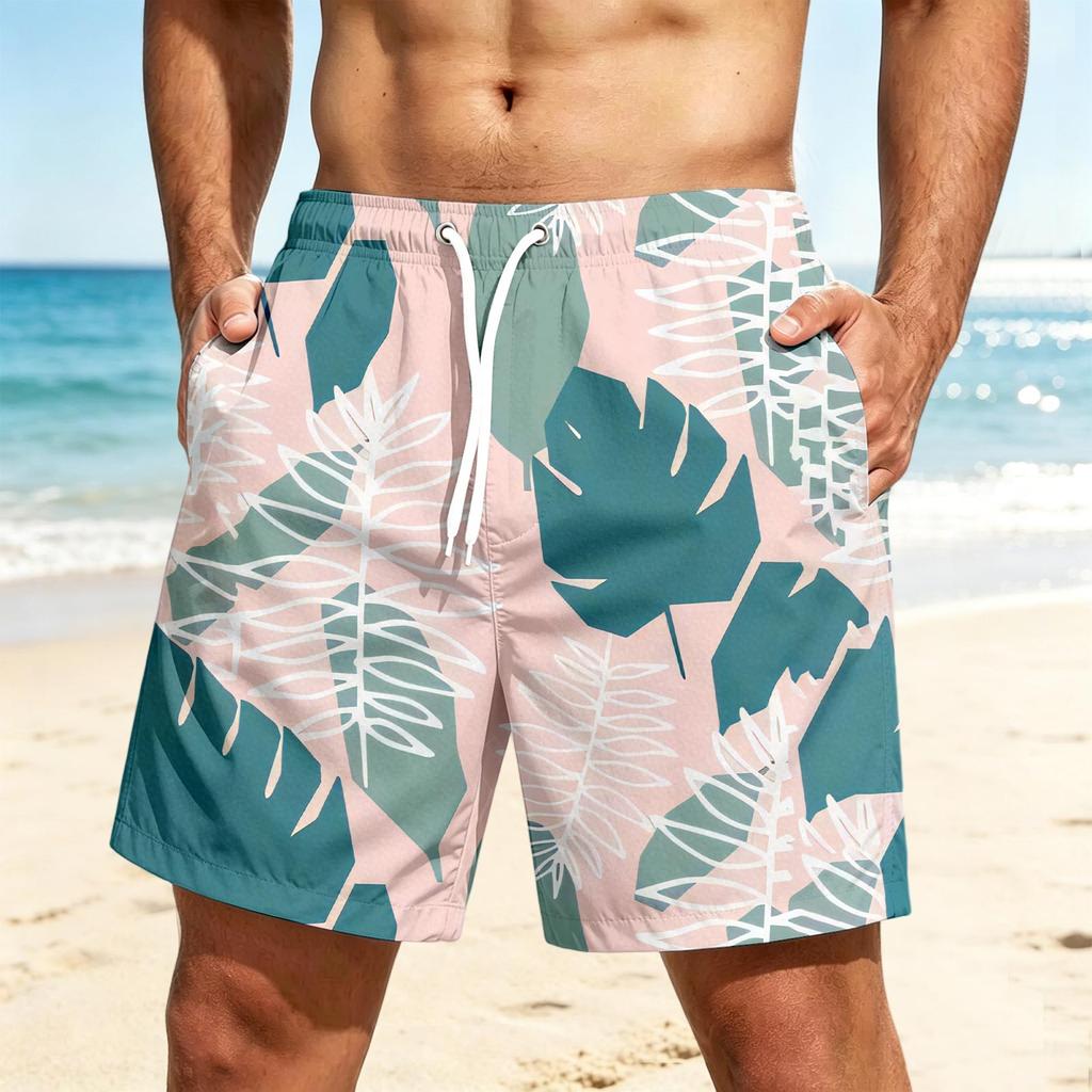 Men's Quick-Dry Hawaiian Print Beach Shorts for Summer Vacation