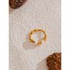 Yhpup Stainless Steel Natural Pearl Elasticity Golden Ring Adjustable 18K Gold PVD Plated Fashion Charm Jewelry Water Resistant
