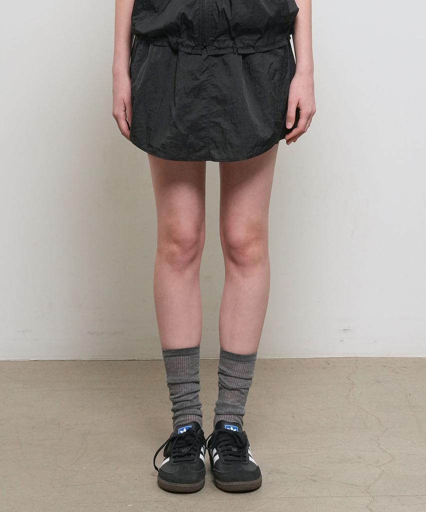 General Idea Sheer Shirred Layered Elastic Skirt [Black] / Gf1Lsk508