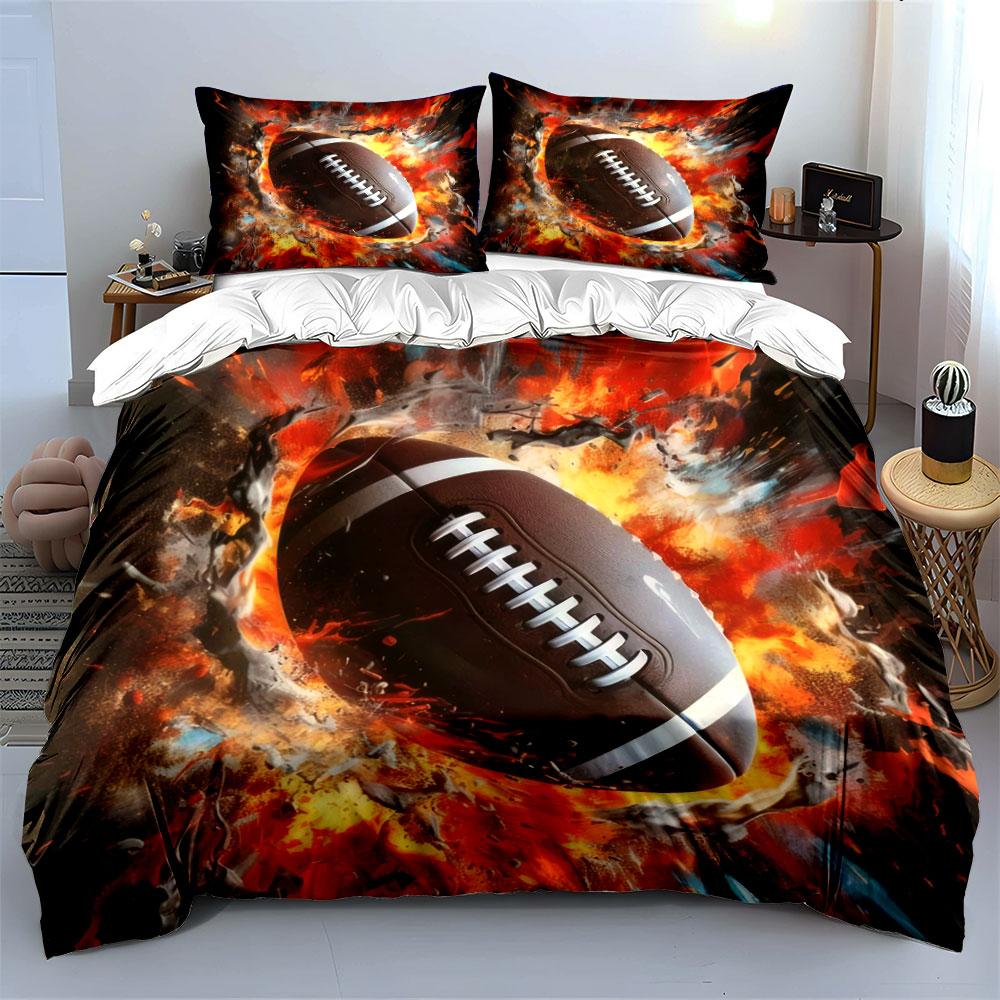 Fiery American Football With Explosion Effect 3Pcs Bedding Set Soft Duvet Cover Pillowcase Set For Teen Boys Bedroom