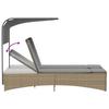 Double Sun Lounger with Canopy and Cushions Beige Poly Rattan